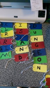 The Treasure hunt tags with the clues as to George's whereabouts are spelt out!