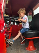 riding a vintage fire engine